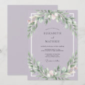 Invitation Mariage dans les tons de violet poussiéreux et de (Devant / Derrière)