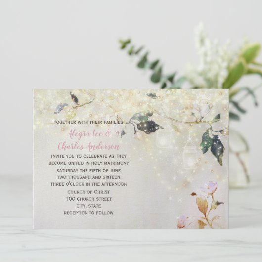 Invitation Mariage dans un pot Mason en bois rose millénaire (Debout devant)