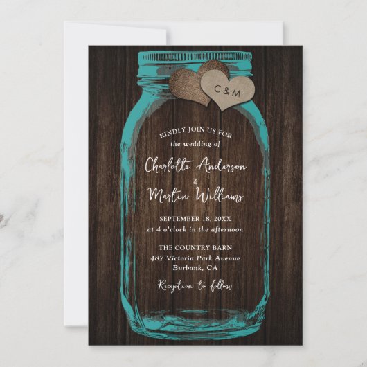 Invitation Mariage dans un pot Mason en bois rustique sarcell (Devant)