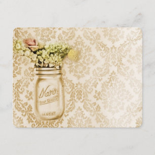 Invitation Mariage dans un pot mason en damas floral champagn