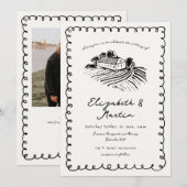 Invitation Mariage dans un vignoble funky dessiné à la main e (Devant / Derrière)