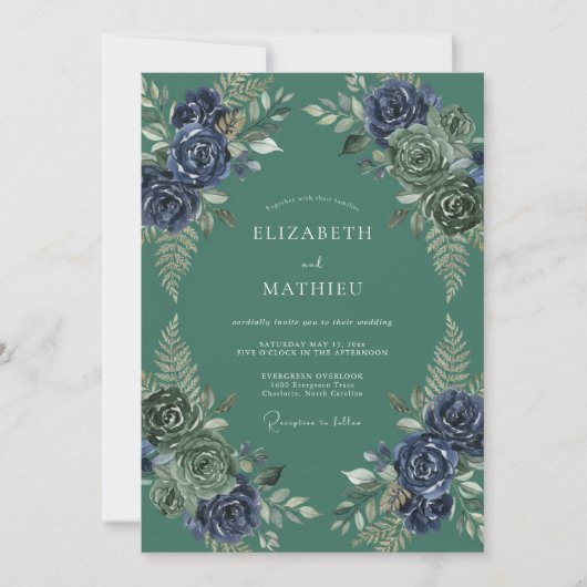 Invitation Mariage dans une forêt atmosphérique sarcelle fonc (Devant)