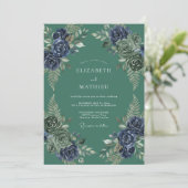 Invitation Mariage dans une forêt atmosphérique sarcelle fonc (Debout devant)