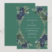 Invitation Mariage dans une forêt atmosphérique sarcelle fonc (Devant / Derrière)