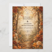 Invitation Mariage dans une forêt automnale enchantée (Devant)