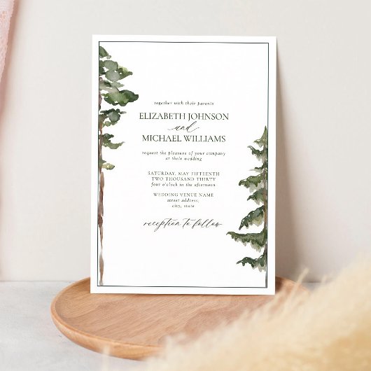 Invitation Mariage dans une forêt de pins rustique