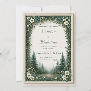 Invitation Mariage dans une forêt de verdure embrumée