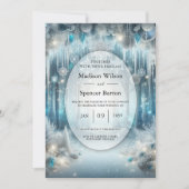 Invitation Mariage dans une forêt enneigée étincelante (Devant)