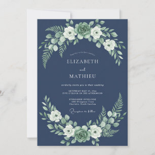 Invitation Mariage dans une forêt luxuriante bleu marine