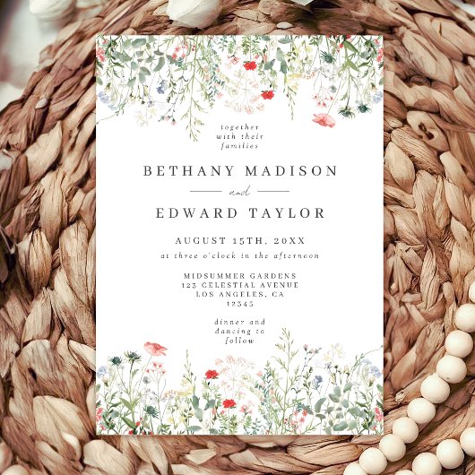 Invitation Mariage dans une prairie de fleurs sauvages