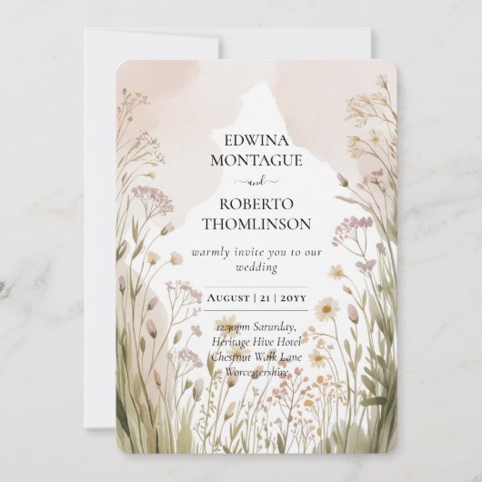 Invitation Mariage dans une Prairie de Fleurs Sauvages Hérita (Devant)