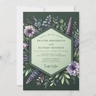 Invitation Mariage dans une prairie de lupins émeraude