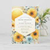 Invitation Mariage dans une prairie dorée de bleuet (Debout devant)