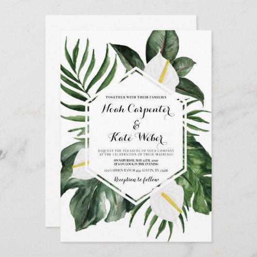 Invitation Mariage d'anthurium vert (Devant / Derrière)