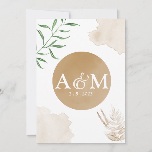 Invitation Mariage d'aquarelle à cadre doré vert (Dos)