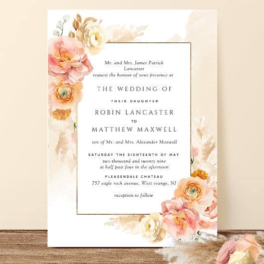 Invitation Mariage d'aquarelle à crème florale de broche