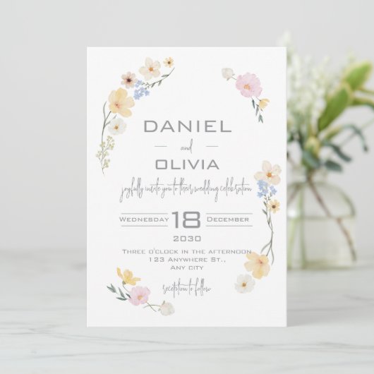 Invitation Mariage d'aquarelle à fleurs blanches (Debout devant)