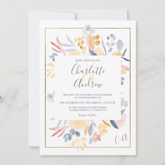 Invitation Mariage d'aquarelle à fleurs chic rouge automne (Devant)