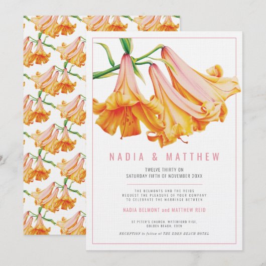 Invitation mariage d'aquarelle à fleurs de laine orange (Devant / Derrière)