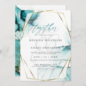 Invitation Mariage d'aquarelle à l'encre Turquoise (Devant / Derrière)
