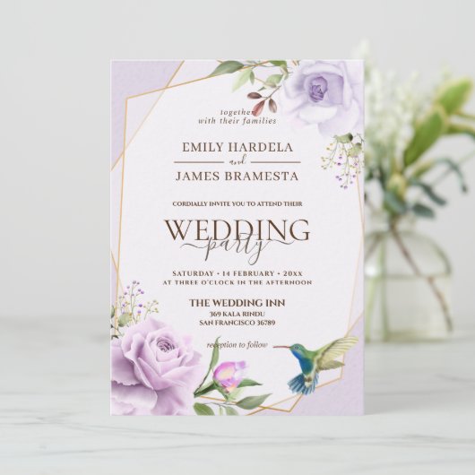 Invitation Mariage d'aquarelle à Rose pourpre  (Debout devant)