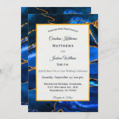 Invitation Mariage d'aquarelle Abstrait Blue Agate (Devant / Derrière)
