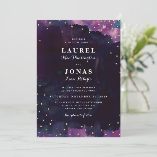 Invitation Mariage d'aquarelle Abstrait moderne noir (Debout devant)