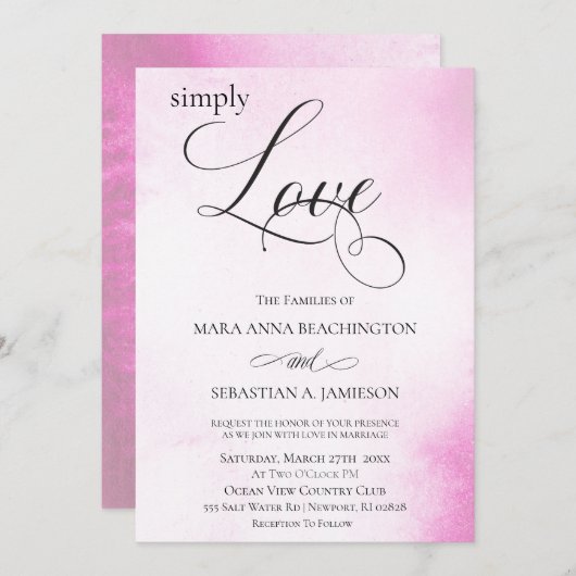 Invitation *~* Mariage d'aquarelle Abstrait rose pâle moderne (Devant / Derrière)