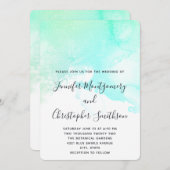 Invitation Mariage d'aquarelle Abstrait vert et bleu (Devant / Derrière)