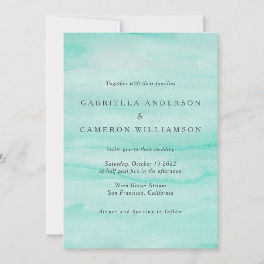 Invitation Mariage d'aquarelle Abstrait vert Mint de mer (Devant)