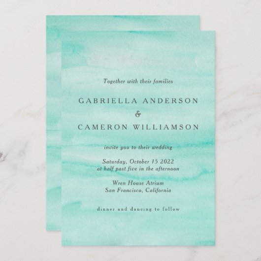 Invitation Mariage d'aquarelle Abstrait vert Mint de mer (Devant / Derrière)