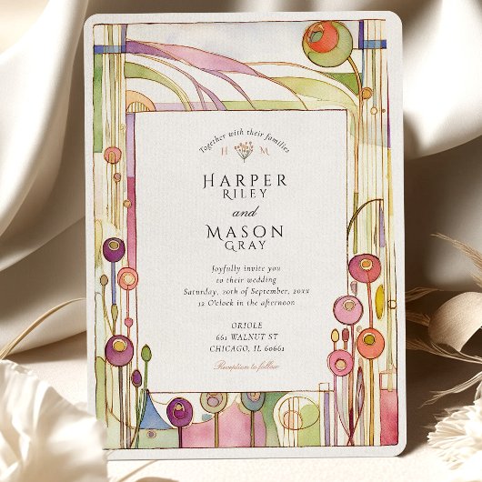 Invitation Mariage d'aquarelle Abstraite Art Nouveau Floral
