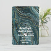 Invitation Mariage d'aquarelle Abstraite turquoise Blue Gold (Debout devant)