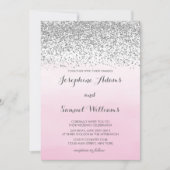 Invitation Mariage d'aquarelle argenté et rose (Devant)