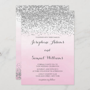 Invitation Mariage d'aquarelle argenté et rose