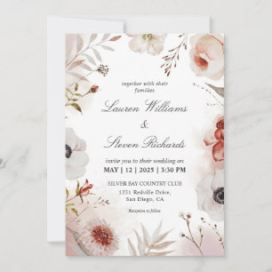 Invitation Mariage d'aquarelle automatique rose blanc personn