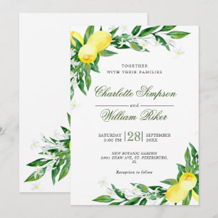 Invitation Mariage d'aquarelle aux citrons fleuris