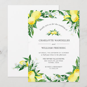Invitation Mariage d'aquarelle aux citrons fleuris