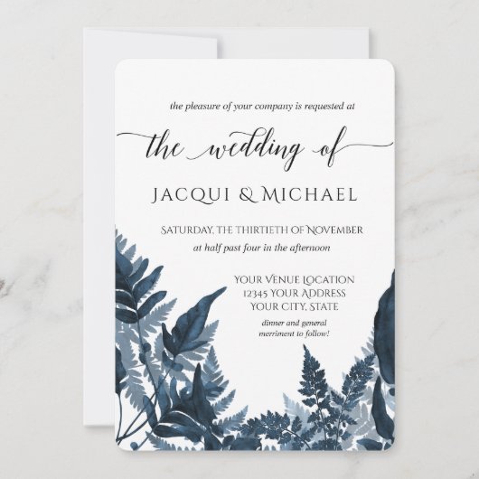 Invitation Mariage d'aquarelle Azure Blue Forest Foliage (Devant)