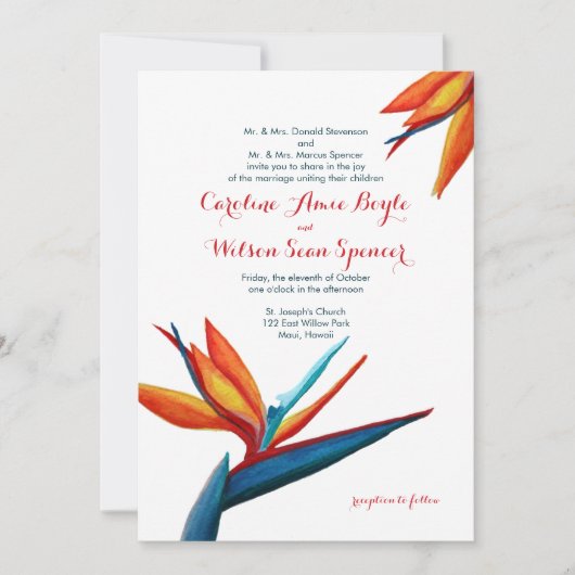 Invitation Mariage d'aquarelle Bird of Paradise (Devant)