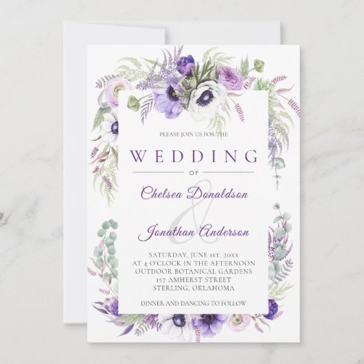 Invitation Mariage d'aquarelle blanc de lavande violet (Devant)