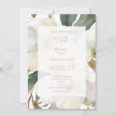 Invitation Mariage d'aquarelle blanc & or Floral Folial (Devant)