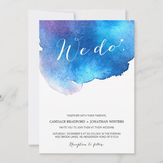 Invitation Mariage d'aquarelle bleu (Devant)