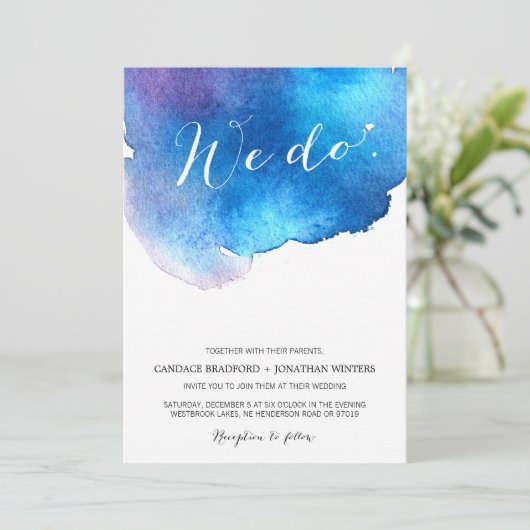 Invitation Mariage d'aquarelle bleu (Debout devant)