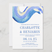 Invitation Mariage d'aquarelle bleu Art Abstrait contemporain (Devant)