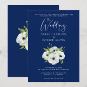 Invitation Mariage d'aquarelle bleu blanc de la marine modern (Devant / Derrière)