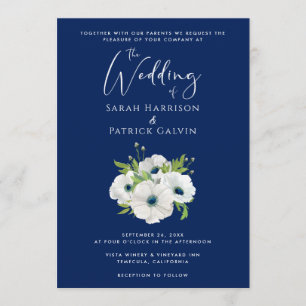 Invitation Mariage d'aquarelle bleu blanc de la marine modern