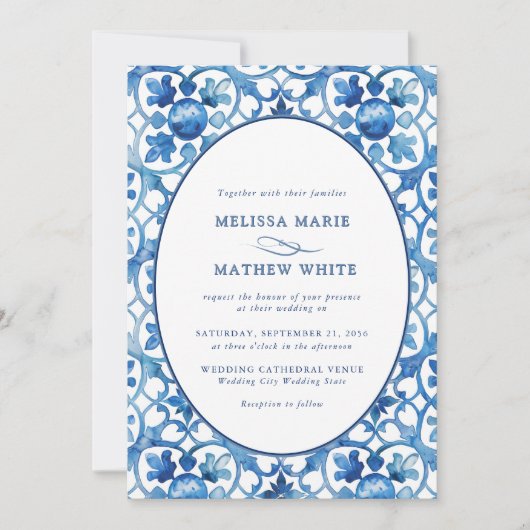 Invitation Mariage d'aquarelle bleu blanc moderne (Devant)
