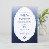 Invitation Mariage d'aquarelle bleu bleu blanc ovale (Debout devant)