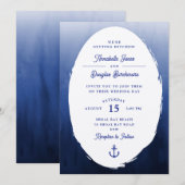 Invitation Mariage d'aquarelle bleu bleu blanc ovale (Devant / Derrière)